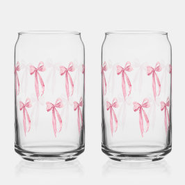 水彩モダン赤面ピンクリボン ガラス缶