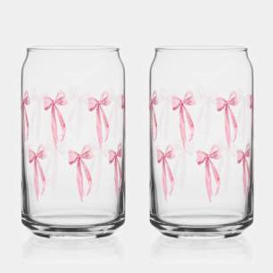 水彩モダン赤面ピンクリボン ガラス缶