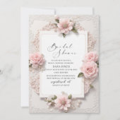 水彩モダン3Dピンクの花ブライダルシャワー 招待状 (正面)