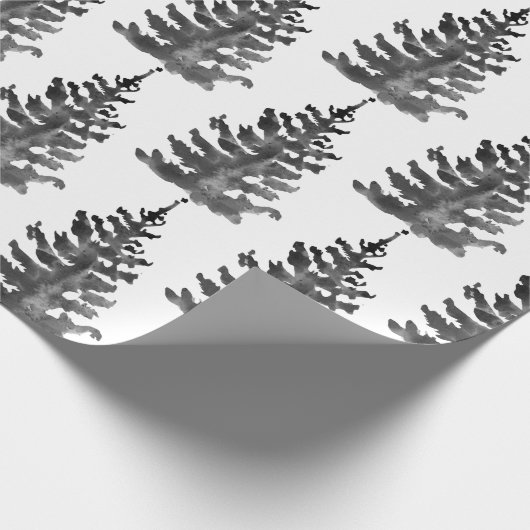 水彩モノクロ冬のクリスマスツリー ブラック ラッピングペーパー (角)