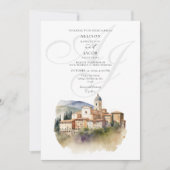 水彩モノグラムイタリアン目的地の結婚式 招待状 (正面)