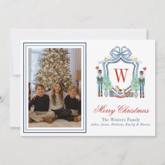 水彩モノグラムイニシャルくるみ割りクレスト写真 シーズンカード (正面)