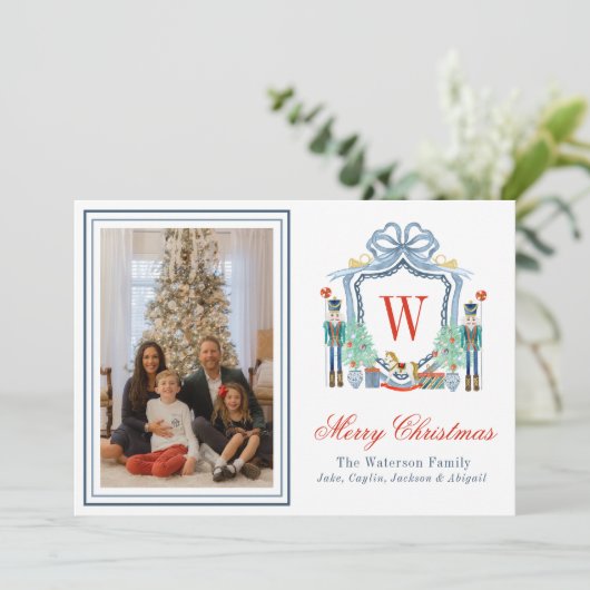 水彩モノグラムイニシャルくるみ割りクレスト写真 シーズンカード (スタンド正面)