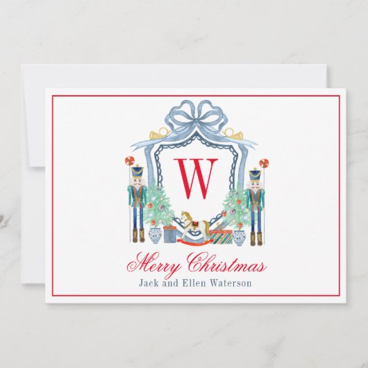 水彩モノグラムイニシャルくるみ割りクレスト シーズンカード (正面)