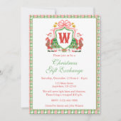 水彩モノグラムイニシャルサンタクレストクリスマス 招待状 (正面)