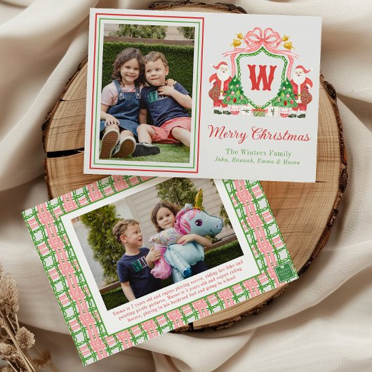 水彩モノグラムイニシャルサンタクレストフォト シーズンカード