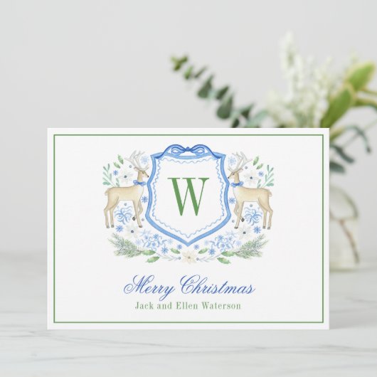 水彩モノグラムイニシャルトナカイの紋章 シーズンカード (スタンド正面)