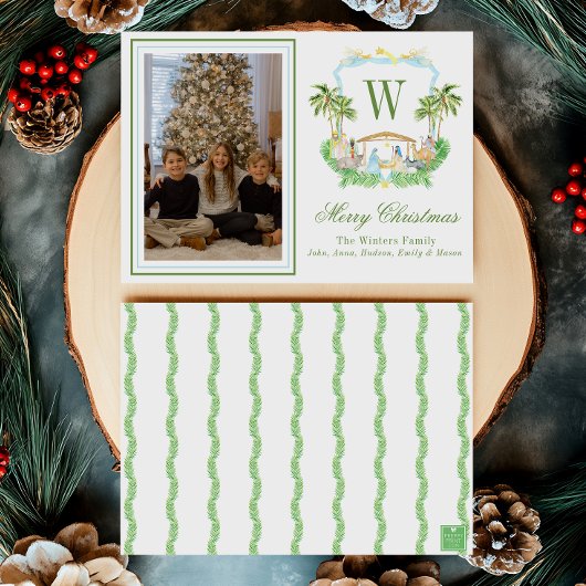 水彩モノグラムイニシャル出生クレストフォト シーズンカード