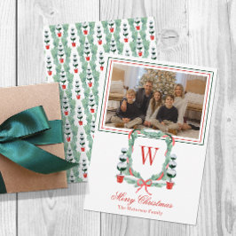 水彩モノグラムクリスマストピアリークレストフォト シーズンカード