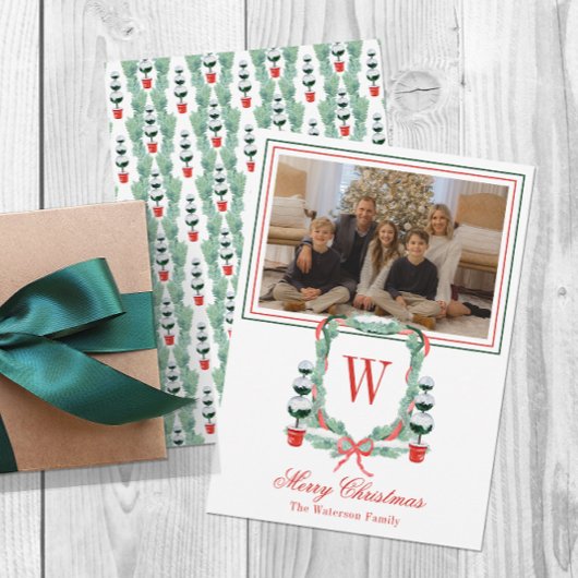 水彩モノグラムクリスマストピアリークレストフォト シーズンカード