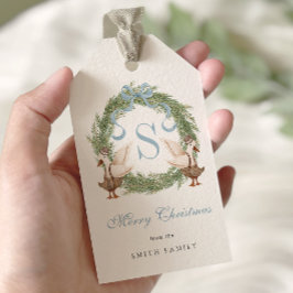 水彩モノグラムクレスト華美リースクリスマス ギフトタグ