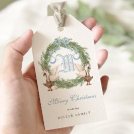 水彩モノグラムクレスト華美リースクリスマス ギフトタグ