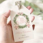 水彩モノグラムクレスト華美リースクリスマス ギフトタグ