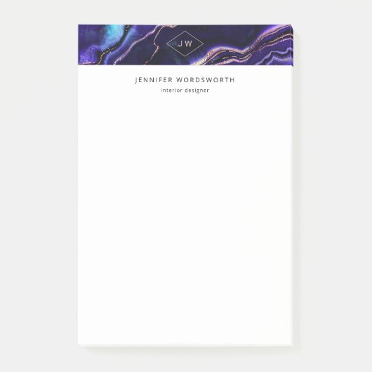 水彩モノグラムゲード深いブルーパープルアゲート ポストイット (正面)