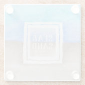 水彩モノグラムシーアンドサンドブルーとタン ガラスコースター (裏面)