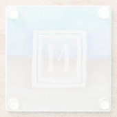 水彩モノグラムシーアンドサンドブルーとタン ガラスコースター (裏面)