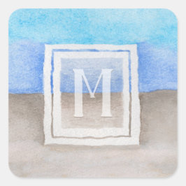 水彩モノグラムシーアンドサンドブルーとタン スクエアシール