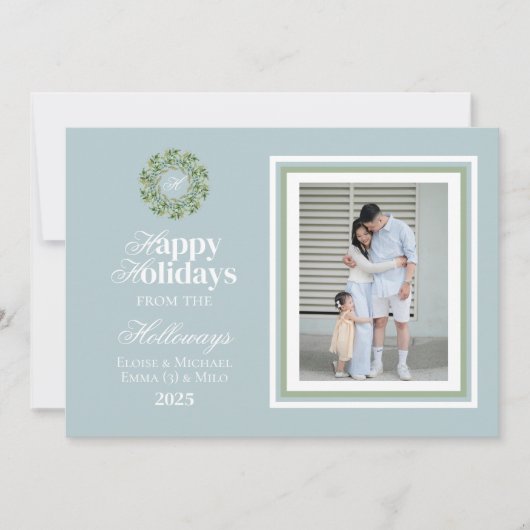 水彩モノグラムスクリプトフォトフラットホリデーカード シーズンカード (正面)