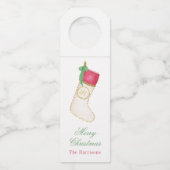 水彩モノグラムストッキング パーソナライズされた ボトルネックタグ (正面)