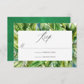 水彩モノグラムトロピカルサマービーチ結婚式 出欠カード (正面/裏面)