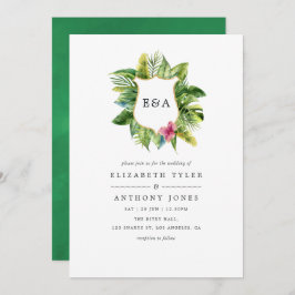 水彩モノグラムトロピカルサマービーチ結婚式 招待状