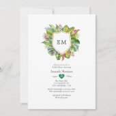 水彩モノグラムトロピカルサマーブライダルシャワー 招待状 (正面)