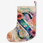 水彩モノグラムパーソナライズされたフローラバラデイジー スモールクリスマスストッキング (裏面)