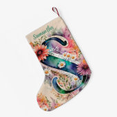 水彩モノグラムパーソナライズされたフローラバラデイジー スモールクリスマスストッキング (裏面 (吊り時))