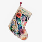 水彩モノグラムパーソナライズされたフローラバラデイジー スモールクリスマスストッキング (正面 (吊り時))