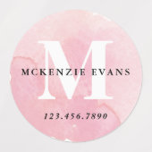 水彩モノグラムピンク防水 ラベル (デザイン1)