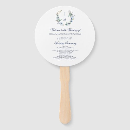 水彩モノグラムフローラシンプルリース結婚ズ ハンドファン (正面)