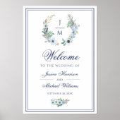 水彩モノグラムフローラ結婚リースの歓迎 ポスター (正面)