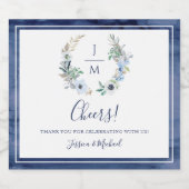 水彩モノグラムフローラ結婚リースロゴ スパークリングワインラベル (シングルラベル)