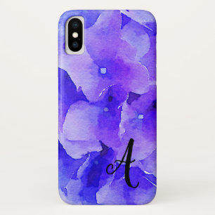 水彩モノグラムブルー&パープルフラワー iPhone X ケース