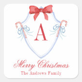 水彩モノグラムボウキャンディーケーンクレスト スクエアシール (正面)