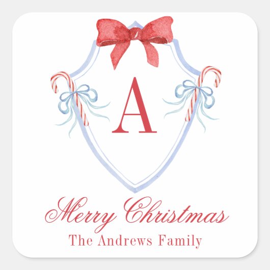 水彩モノグラムボウキャンディーケーンクレスト スクエアシール (正面)