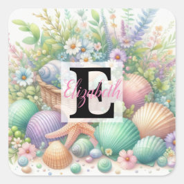水彩モノグラム名花シーシェル スクエアシール