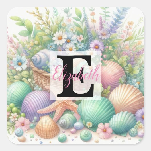 水彩モノグラム名花シーシェル スクエアシール (正面)