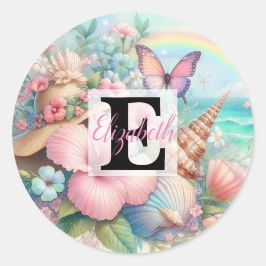水彩モノグラム名花シーシェル ラウンドシール (正面)