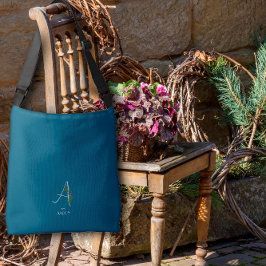 水彩モノグラム文字Aナースダークブルー クロスボディバッグ