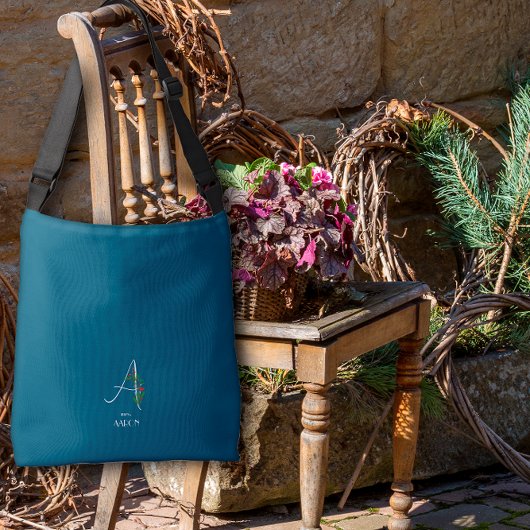 水彩モノグラム文字Aナースダークブルー クロスボディバッグ