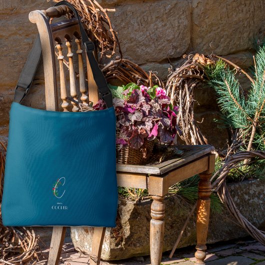 水彩モノグラム文字Cナースダークブルー クロスボディバッグ