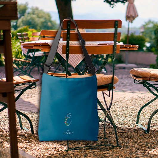 水彩モノグラム文字Eナースダークブルー クロスボディバッグ