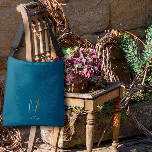 水彩モノグラム文字Nナースダークブルー クロスボディバッグ