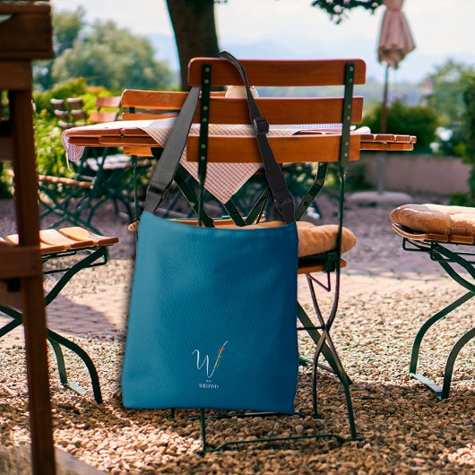 水彩モノグラム文字Wナースダークブルー クロスボディバッグ