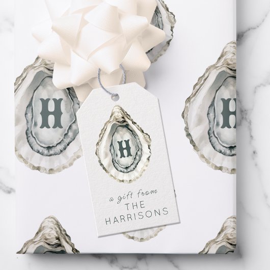 水彩モノグラム沿岸牡蠣 ギフトタグ