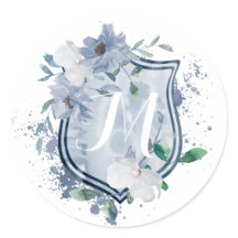水彩モノグラム結婚クレストのステッカー