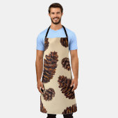 水彩モミの円錐継ぎ目のないパターン、水色  エプロン (着用した状態)