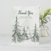 水彩モミの木の冬の結婚式 サンキューカード (スタンド正面)