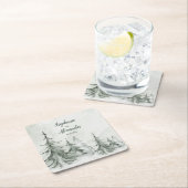 水彩モミの木の冬の結婚式 スクエアペーパーコースター (インサイチュ)